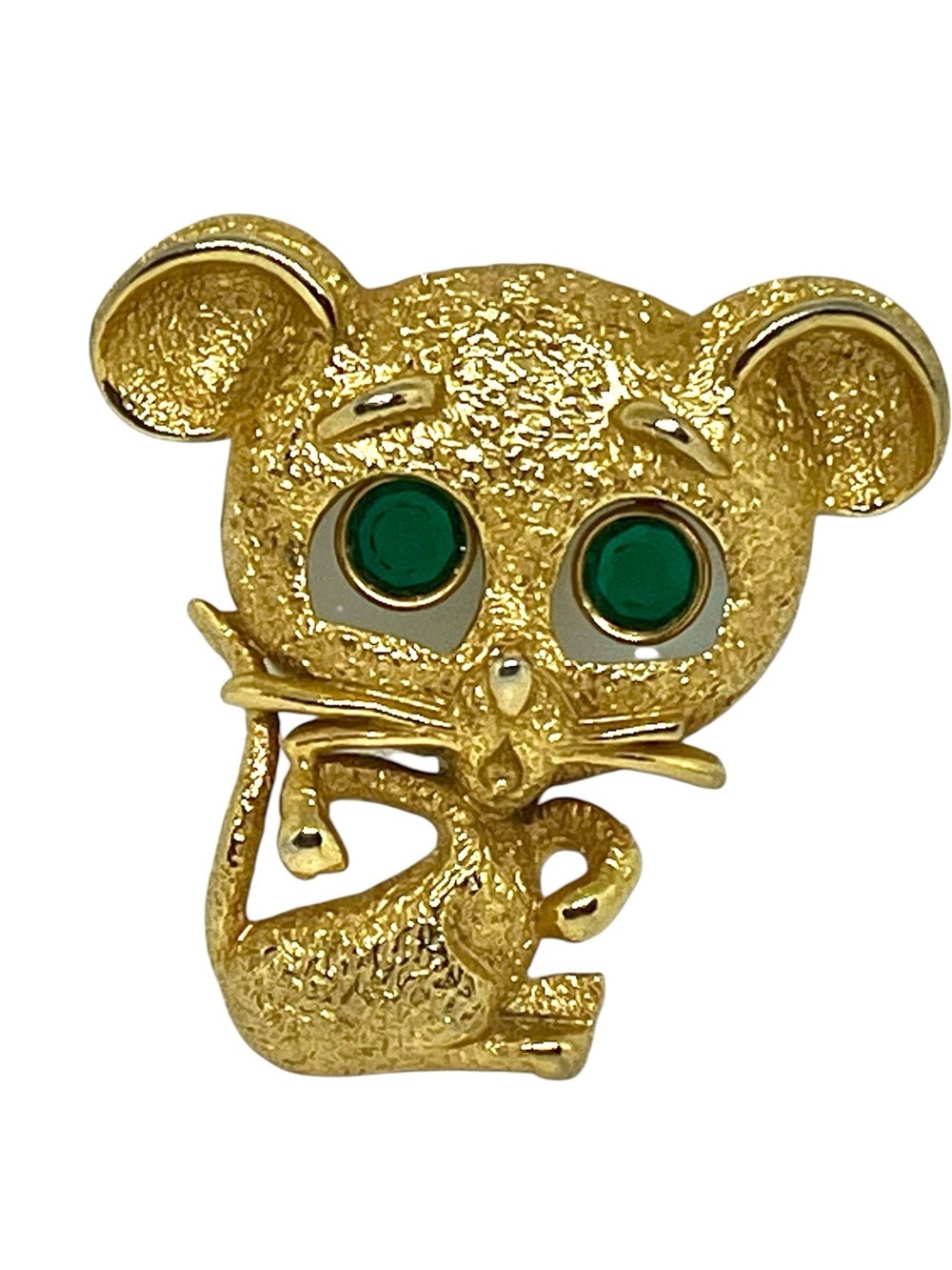 JJ Cat Brooch with Green Crystal Eyes